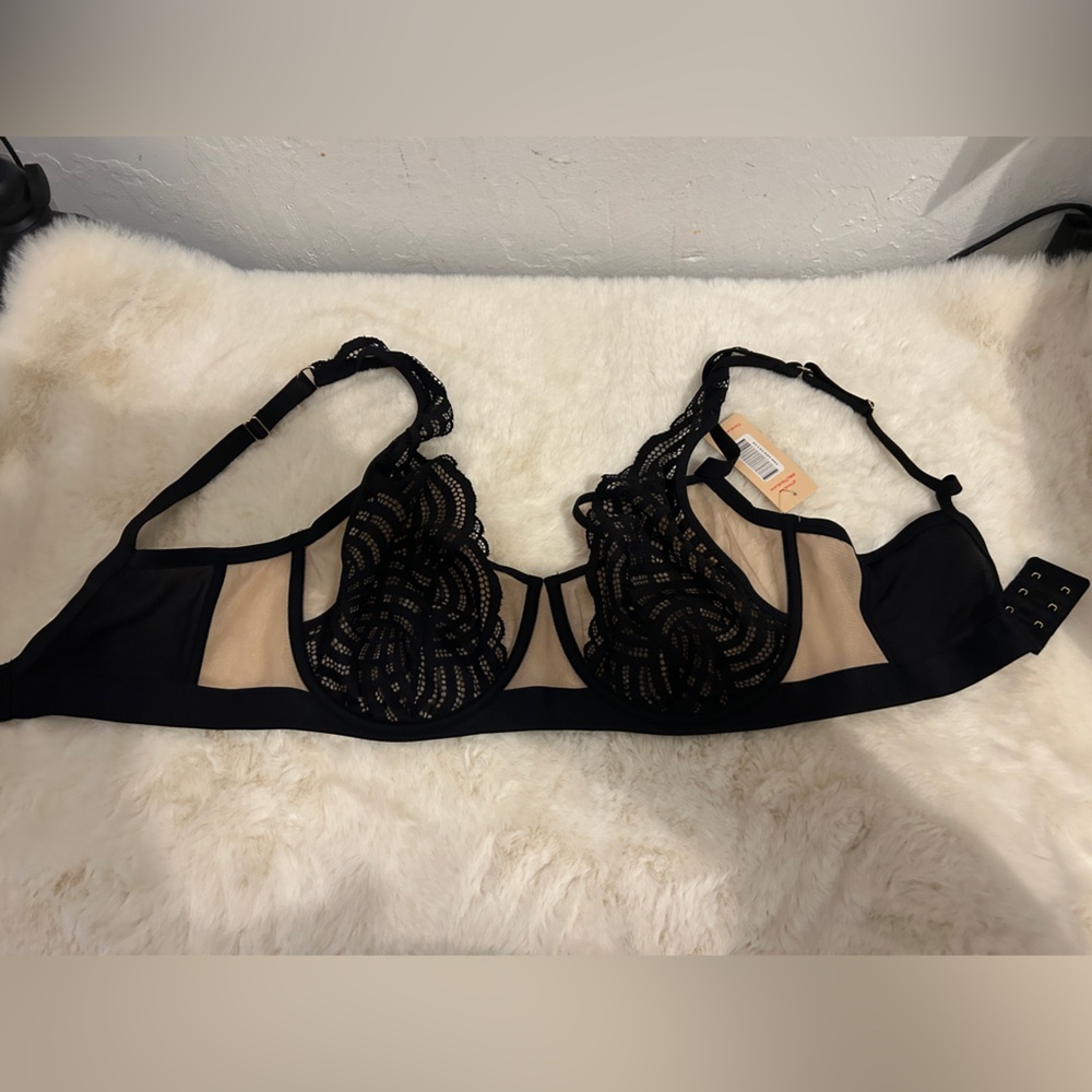 ThirdLove Deco Lace Unlined Bra in Black and Tan size 34F